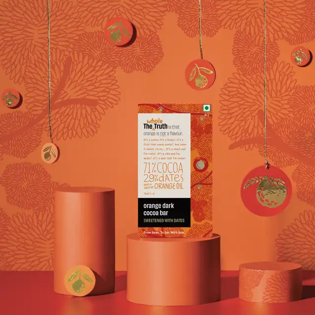 Orange Dark Cocoa Bar Sweetened with Dates - Pack of 3
